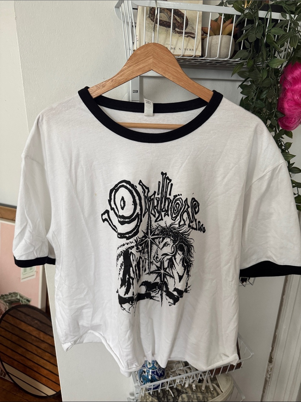 Band Tee White and Black Graphic Ringer Tee